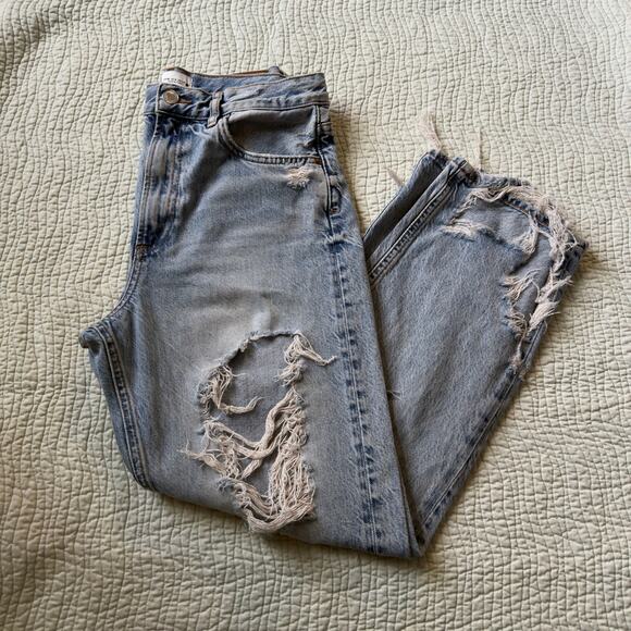 Zara The Pepper Mom Distressed Blue Jeans Size 6 - Picture 2 of 9